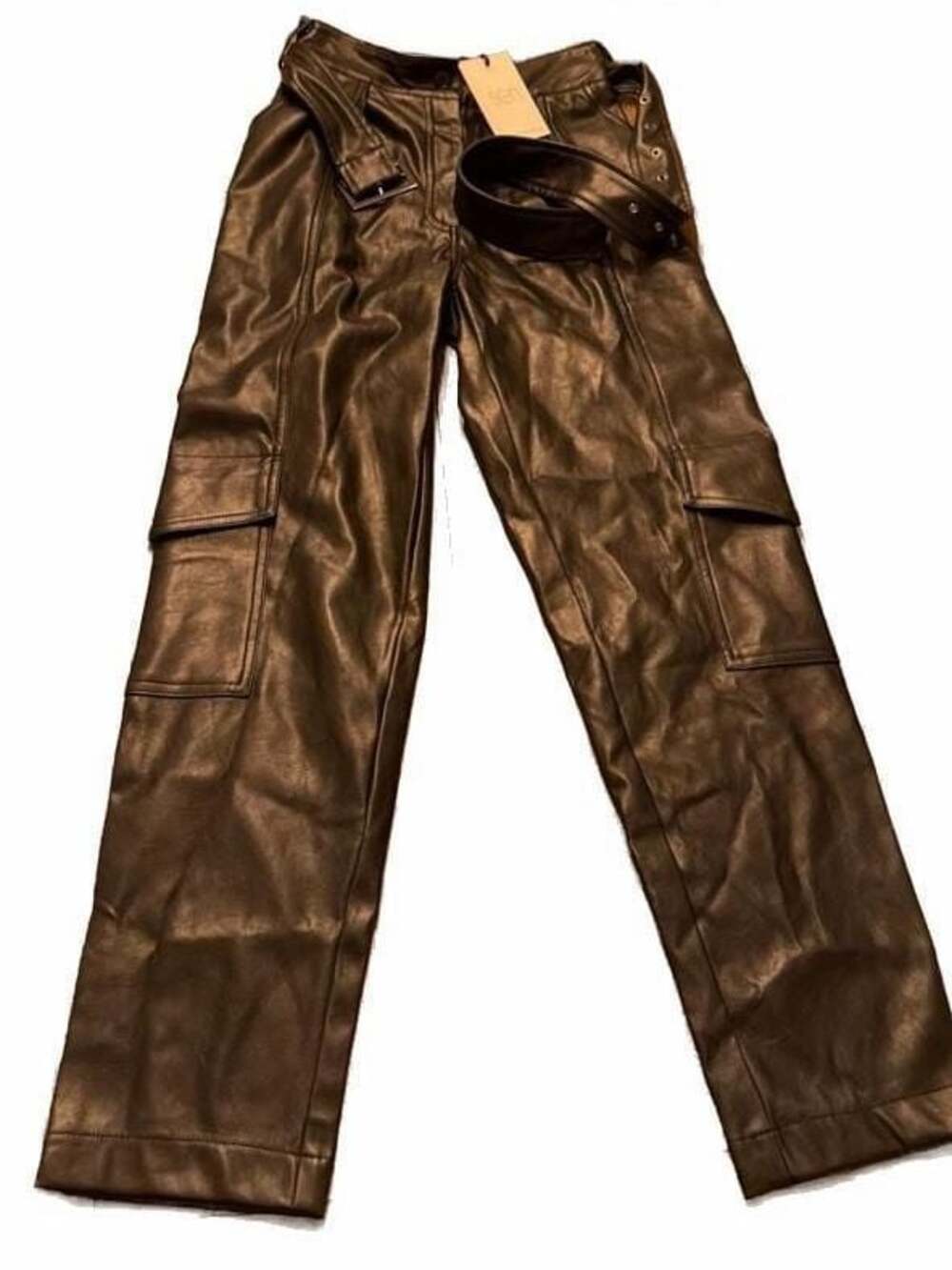 Sen NWT Black Faux Leather Belted Cargo Pants